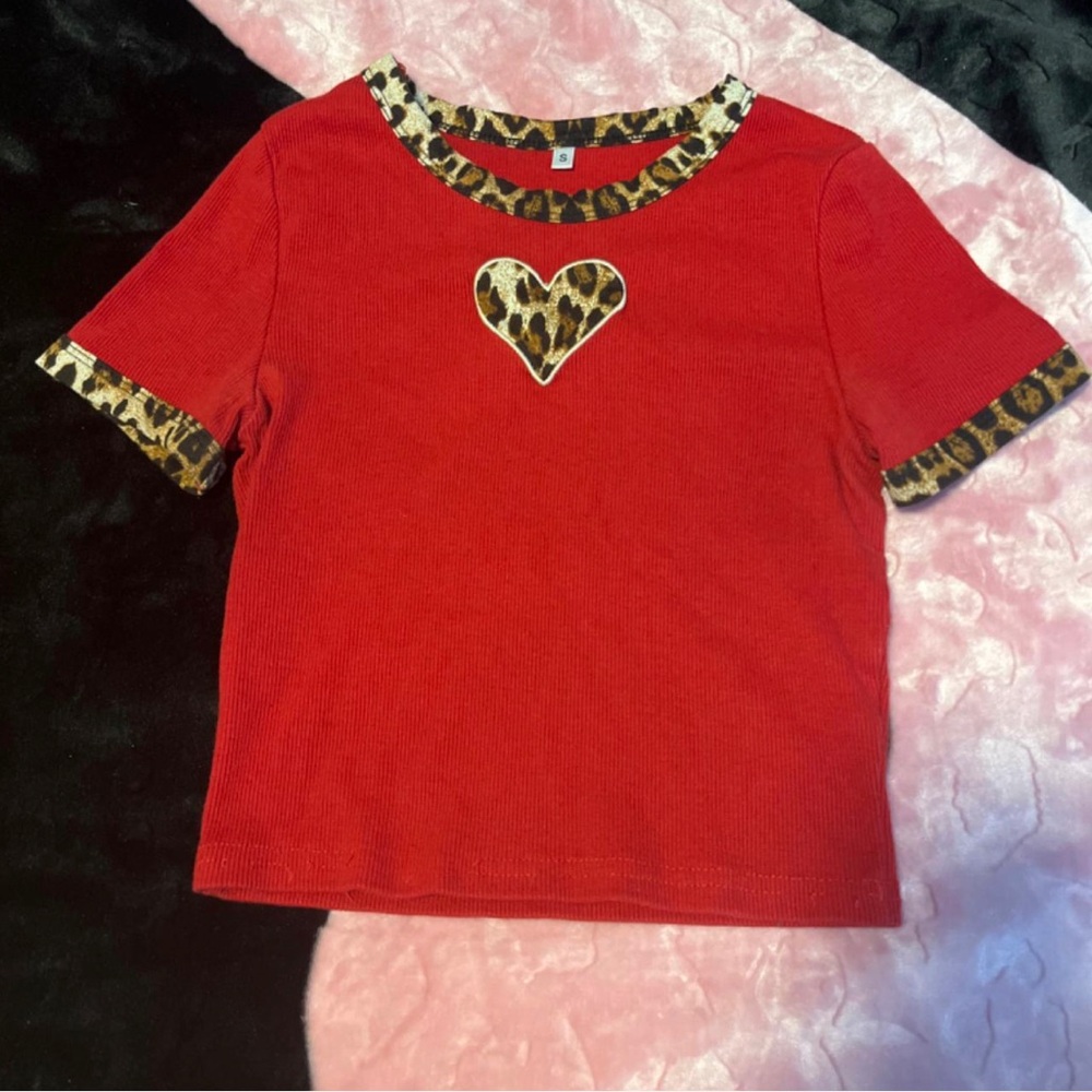 Leopard Trim Red Babytee